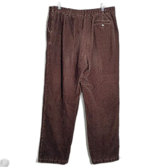 LL Bean Women's Chocolate Brown Corduroy Pants Elastic Waist 18 Tall Academia - Picture 2 of 8